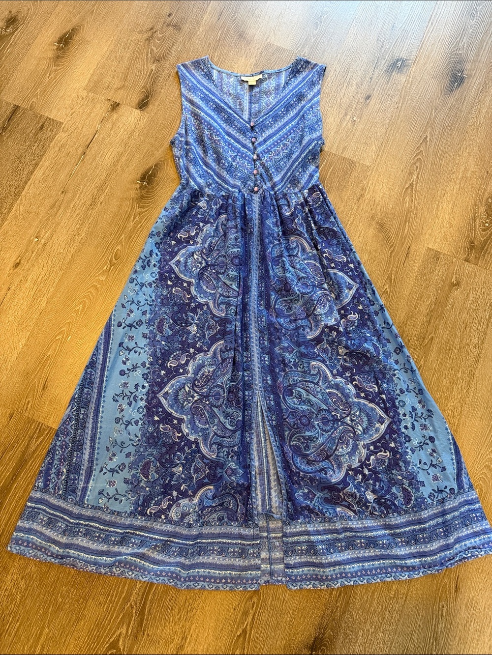 Appleseed's Blue Paisley Print Vintage  Maxi Dress